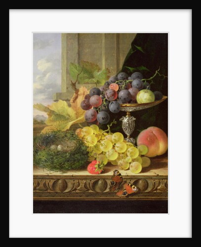 Still life of fruit, a tazza and a bird's nest by Edward Ladell