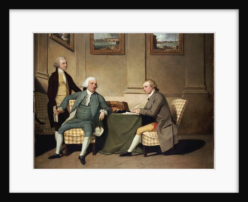 Group Portrait Of Sergeant-At-Arms Bonfoy, His Son, And John Clementson, Sen. by John Hamilton Mortimer