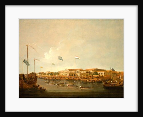 The Hongs at Canton from the south east, with a regatta on the Pearl river by Thomas Daniell