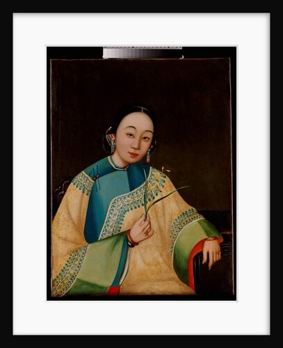 Portrait of a Court Lady, Seated Half Length in an Embroidered Robe, Holding a Flower, mid 19th century by School Chinese