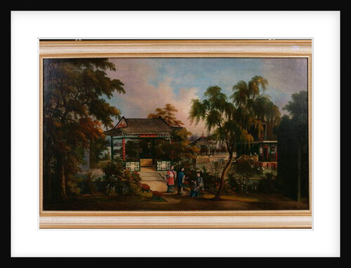 View of Howqua's Garden in Canton with Ladies by a Pavillion, c.1850 by School Chinese