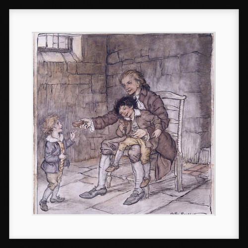 Sir William Thornhill recognised by Bill and Dick: 'So-saying, he gave each a large piece of gingerbread' by Arthur Rackham