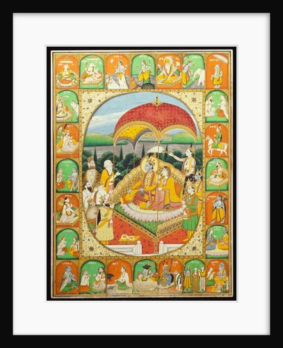 Rama and Sita Enthroned, worshipped by Shiva, Hanuman and others, 1800-20 by Indian School