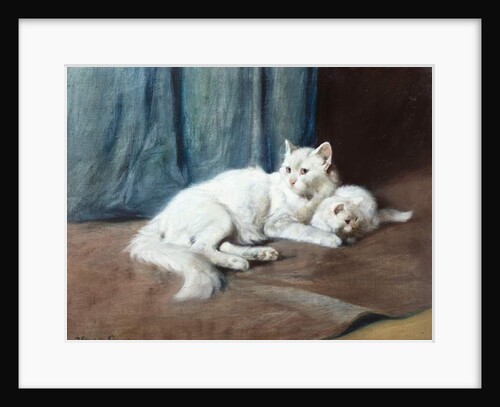 A White Persian Cat with her Kittens by Arthur Heyer