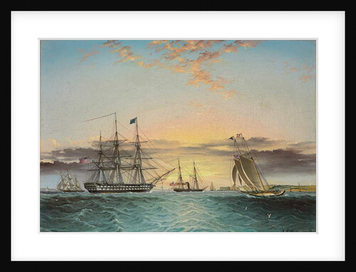 The U.S.S. Ohio Under Tow in the Lower Bay, New York with a View of Fort Hamilton by James E. Buttersworth