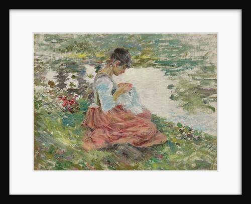 Girl Sewing by River, c.1891 by Theodore Robinson