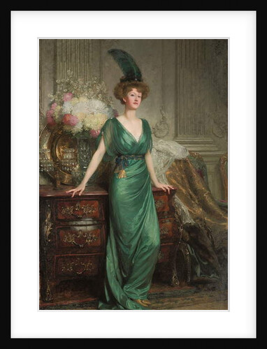 Portrait of the Hon. Mrs. Ernest Guinness, Standing, Wearing an Emerald Dress and Feather, 1912 by Frank Dicksee