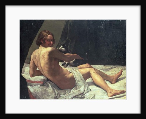 Young Man Lying on a Bed with a Cat, 1620 by Giovanni Lanfranco