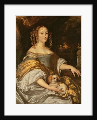 Portrait of a young lady in blue dress with lapdog by Abraham Lamberts Jacobsz van den Tempel