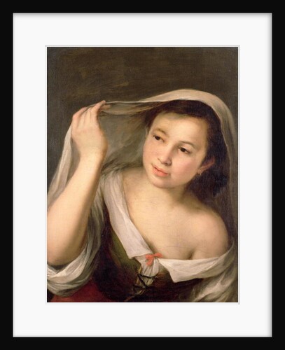 A young girl raising her veil by Bartolome Esteban Murillo