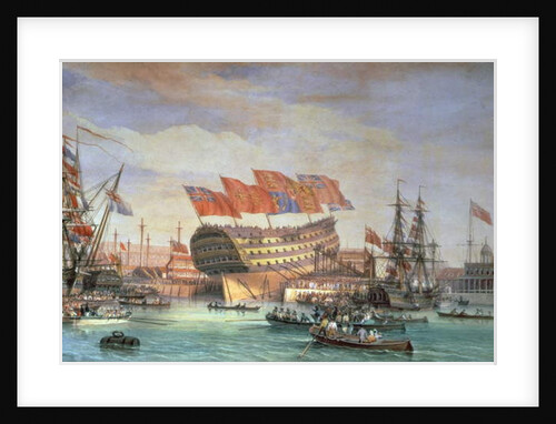 The Launching of HMS 'Trafalgar' at Chatham, July 1820 by C. John Mayle Whichelo