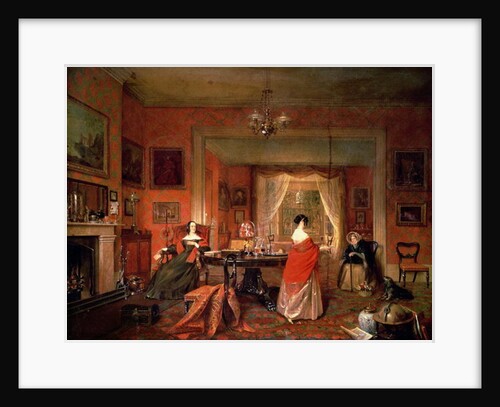 Three ladies in a drawing room interior by Pieter Christoffel Wonder