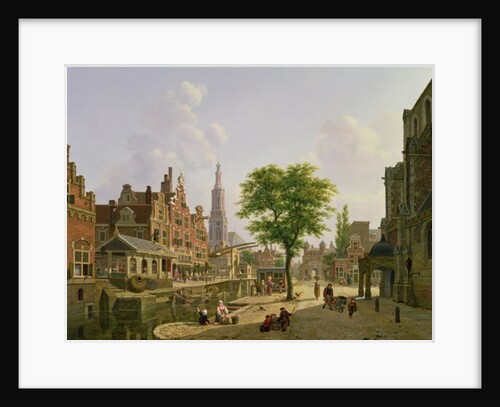 Dutch town scene with canal by Jan Hendrik Verheyen