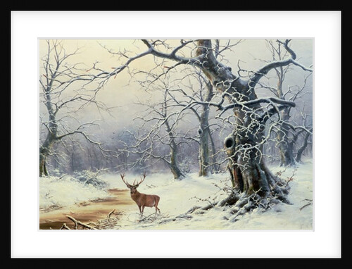 A Stag in a wooded landscape by Nils Hans Christiansen