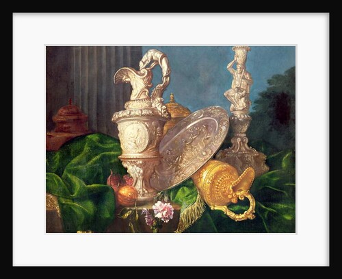 A Still Life of an Ornate Silver Ewer and a Silver Basin by Meiffren Conte