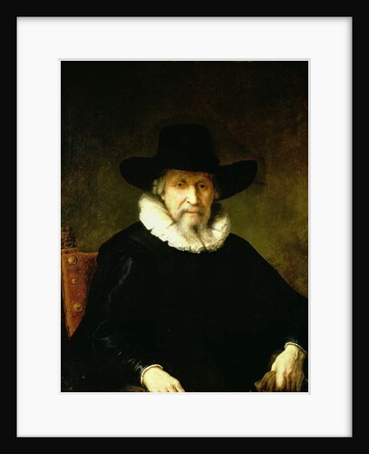Portrait of a Gentleman wearing a ruff and dark clothes with a wide brimmed hat by Ferdinand Bol