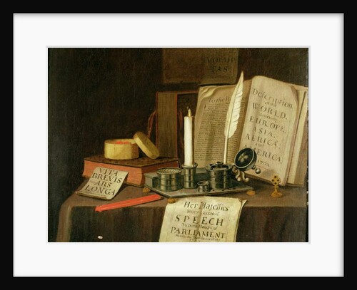 A Trompe L'Oeil With A Pewter Ink Stand, Books And Papers, 1702 by Edwaert Colyer or Collier
