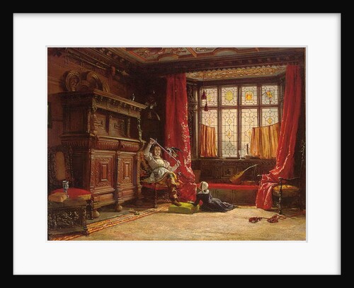 A cavalier in a darkened interior, a bird on his sword, 1843 by William Collingwood