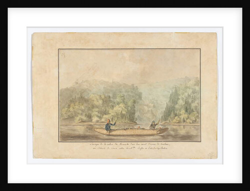 Micmacks in their birchbark canoe; Strait of Canso between Nova Scotia in the island of Cape Breton by French School