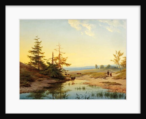 A moorland with figures and cattle by a pond by Cornelis Lieste