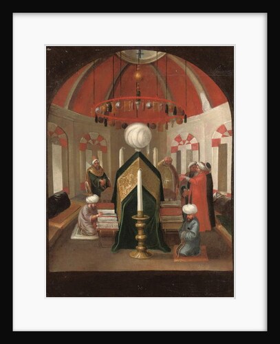 A Turkish mausoleum with figures at the tomb of a sultan by Jean Baptiste Vanmour