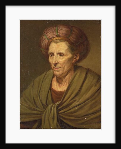 Portrait of a woman, bust-length, with a brown turban and green shawl by Jean Baptiste Greuze