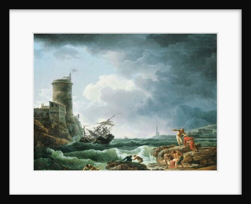 A Storm with Shipwreck by a Fortress, a Castaway in the Foreground, 1769 by Claude Joseph Vernet