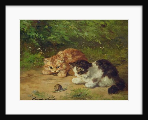 Kittens and snail by Alfred Brunel de Neuville