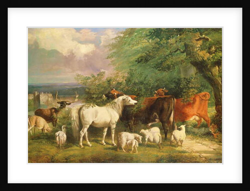 Haddon Hall with Sheep, Cattle, a Stag and a Pony by Henry Barraud
