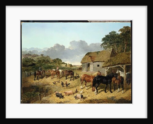 Horses drinking from a water trough, with pigs and chickens in a farmyard by John Frederick Jr. Herring