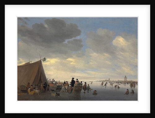 Skaters on the frozen river Lek, the town of Vianen beyond, 1653 by Salomon van Ruisdael