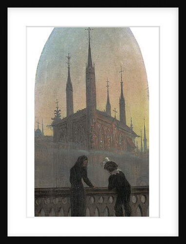 People in old German dress in contemplation of a medieval town by Karl Gustav Carus