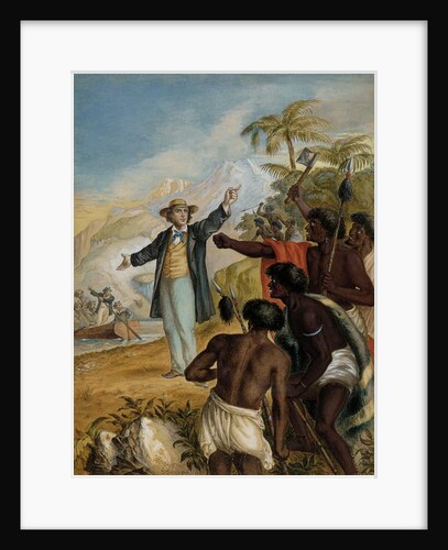 A Scottish missionary coming ashore confronted by warring Maoris, 1868 by Herbert Parsons