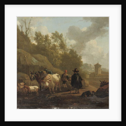 A cowherd and cattle in an Italianate landscape by Willem Romeyn