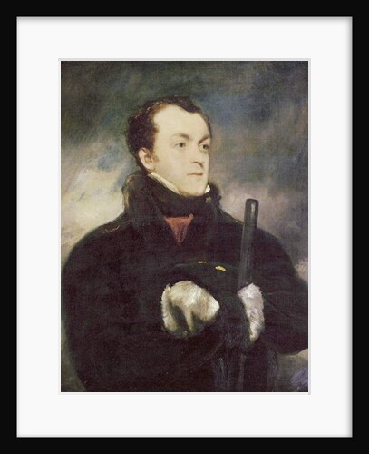 Portrait of Captain Lyon, half length, in a fur-trimmed coat, holding a gun by John Jackson