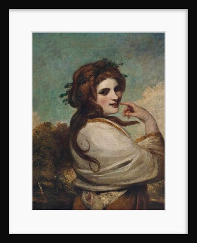 Portrait of Emma, Lady Hamilton, as a Bacchante, half-length, in a yellow dress and white shawl, in a landscape by Joshua Reynolds