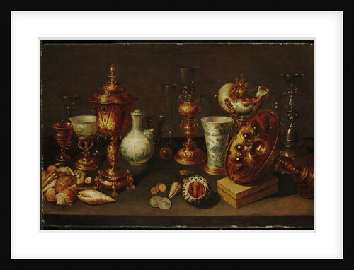 Still life with shells, with nautilus, vases, glasses and coral branches by David II Ryckaert