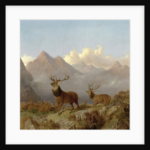 Detail of Stags And Hinds In A Highland Landscape, 1864 by John Frederick Herring Jnr