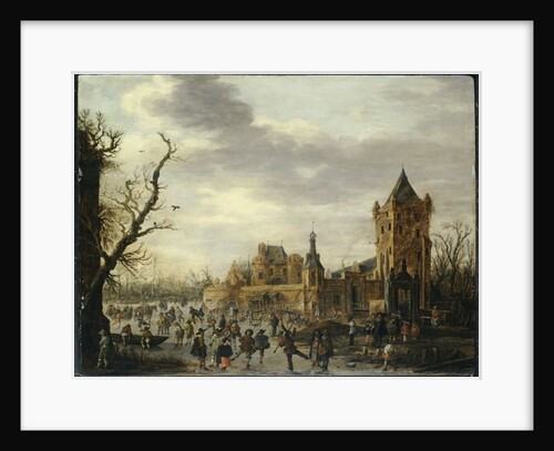 A View of Kasteel Batestein Vianen, in Winter with a Gentleman, his Wife and Retinue Watching Winter Sports on the Ice by Jan Josephsz van Goyen