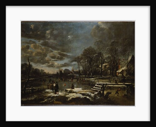 A Winter River Landscape with Figures Playing Golf and Skating by Aert van der Neer