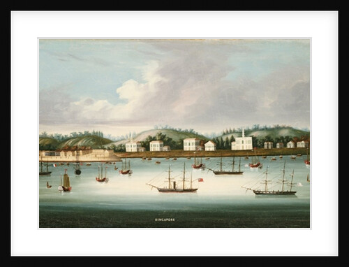 A view of Singapore from the roads with American, French and British shipping, c.1850 by School Chinese