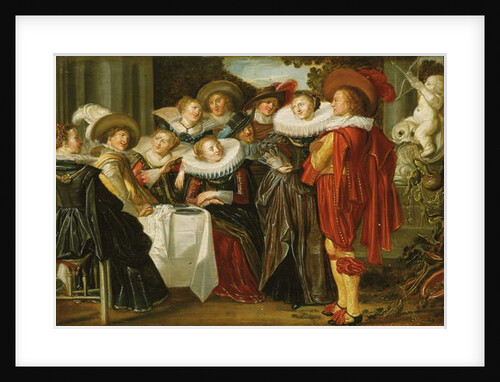An elegant company lunching on a terrace, 1623 by Dirck Hals