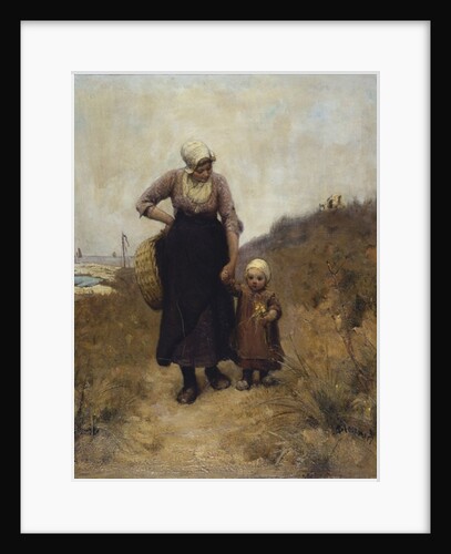 Mother and Child on a Path by the Sea by Bernardus Johannes Blommers or Bloomers