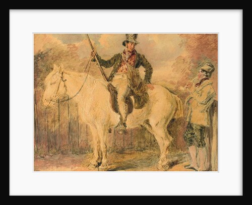 A gamekeeper on a horse and another man conversing by William Henry Hunt