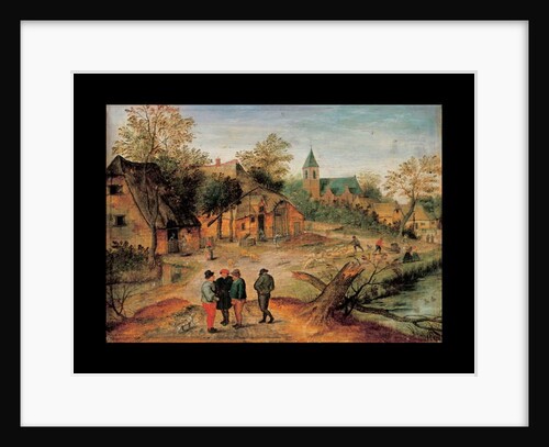 A village landscape with farmers conversing in the foreground, 1634 by Pieter the Younger Brueghel