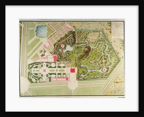 Plan des jardins français et champêtre du Petit-Trianon avec les masses du bâtiment by Richard Mique