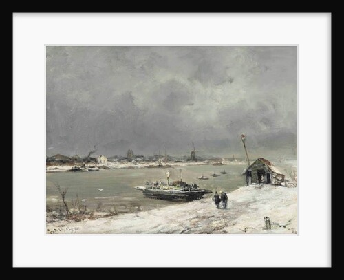 A ferry crossing near Wijk bij Duurstede in winter, 1930 by Lodewijk Frederik Hendrik (1850-1936) Apol
