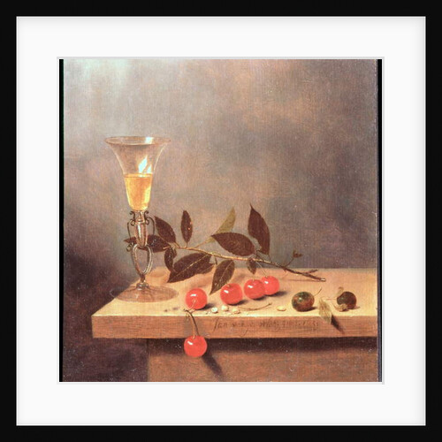 Facon de Venise Wine Glass and Cherries on a Ledge by Jan III van de Velde