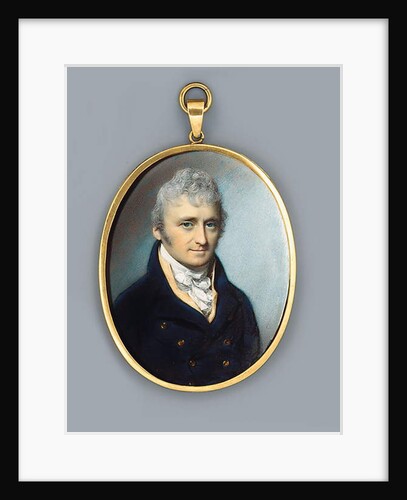 Mr Uthoff, in blue coat with gold buttons, buff-coloured waistcoat and knotted cravat, powdered curling hair, 1805 by George Engleheart