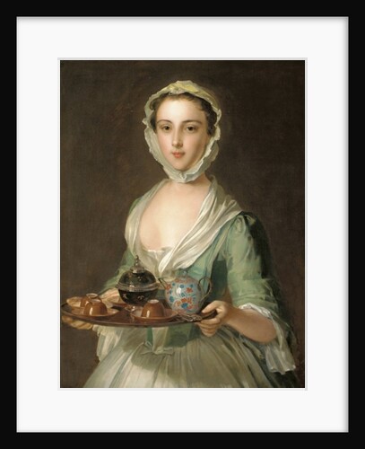 Portrait of a young woman, possibly Hannah, the artist's maid, holding a tea tray by Philippe Mercier
